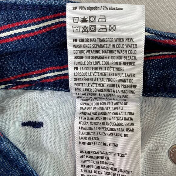 American Eagle Striped Mini Denim Jeans Skirt Raw Hem Stretchy Women Size 6 Blue - Picture 11 of 11